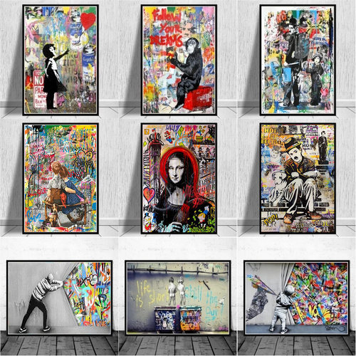 Banksy Graffiti Art Canvas Painting Abstract Animals and Fig