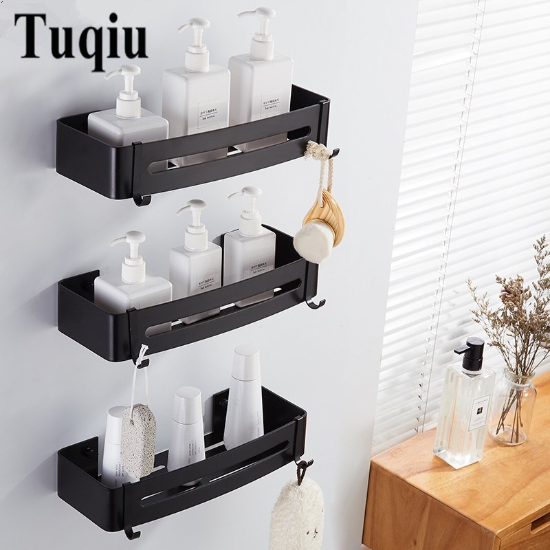 Corner Shelf Wall Mounted Black Aluminum Bathroom Soap Dish