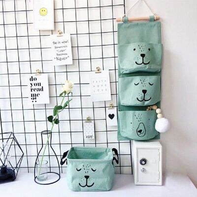 3 Kantung Lucu Tas Penyimpanan Terpasang Di Dinding Pakaian