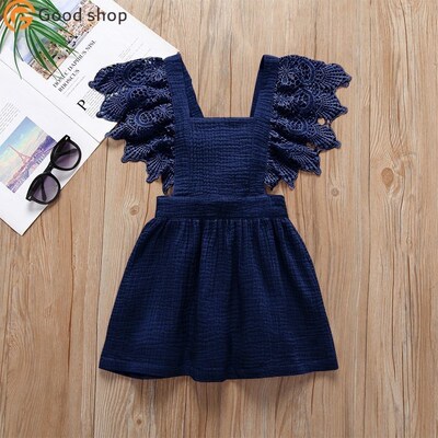Toddler Baby Girl Lace Dress Linen Princess Overall Dresses