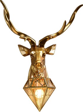 Hand carved Lucky Deer Head Wall Lamp Living Room TV Backgr