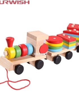 Surwish Hot sale 3 parts Drag Wooden Toys Early Stacking Tra