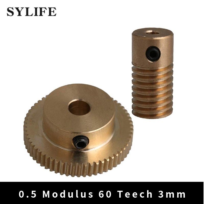 yellow 3mm hole dia brass worm gear shaft   31mm od 60 teeth