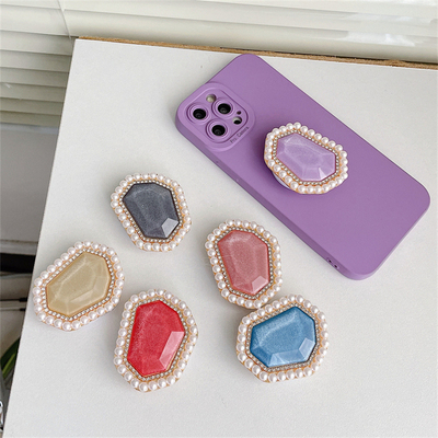 Luxurious Pearl Border Gem Stone Phone Grip Tok Griptok Hold