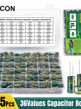 JCCON 925Pcs 36Values Aluminum Electrolytic Capacitor Assort
