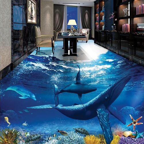 PVC Self Adhesive Waterproof Floor Sticker Whale Dolphin Un