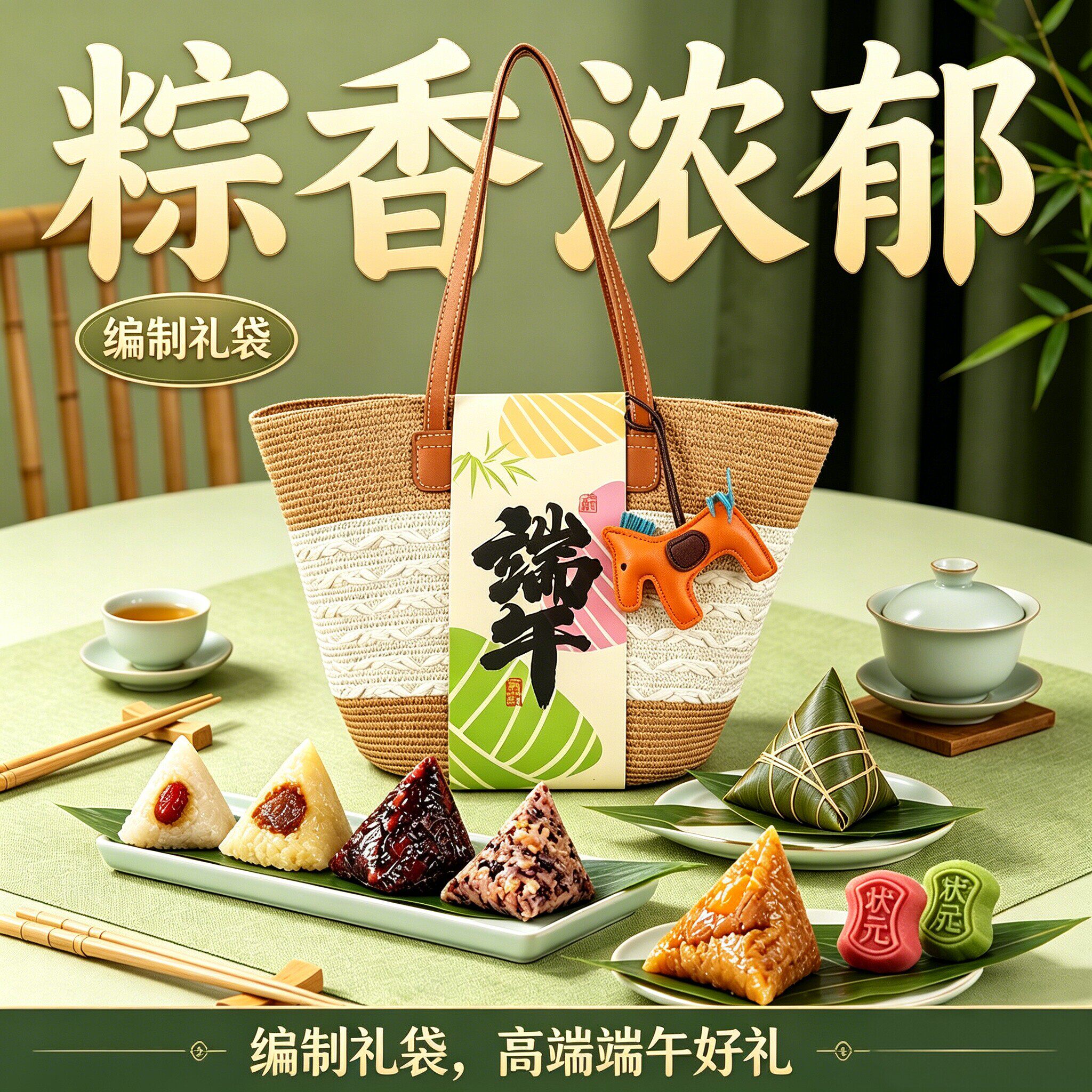 手工编制包端午竹筒状元粽礼盒