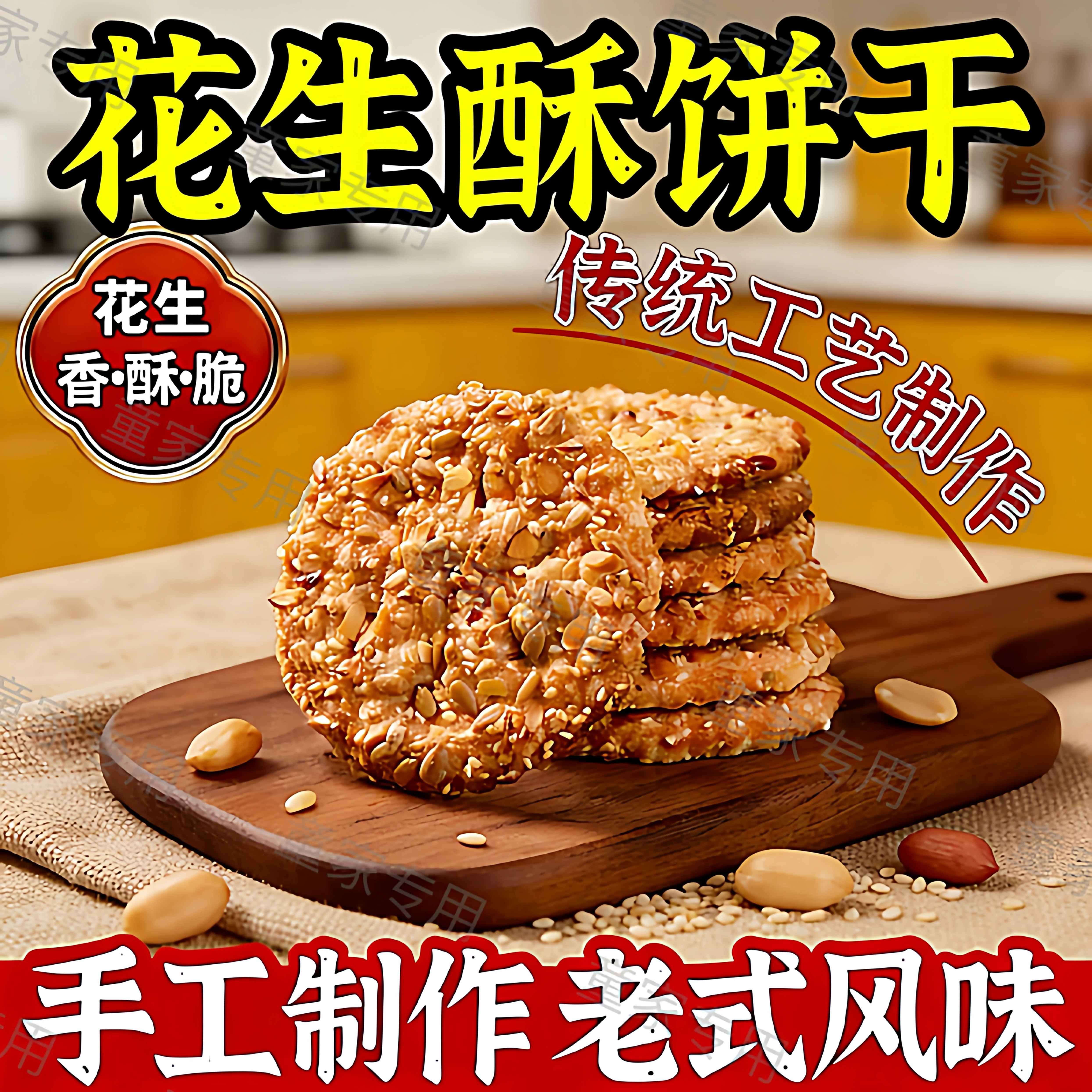 香脆花生酥饼干老年人小吃坚果粗粮饼干零食品零食传统糕点心茶点