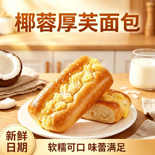 椰蓉厚芙面包松软学生上班族早餐