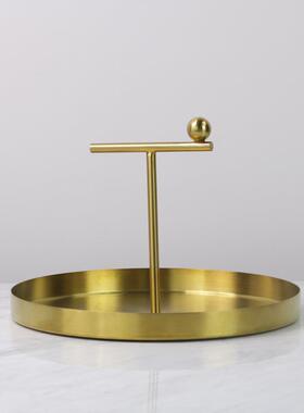 现代轻奢金色金属托盘摆件样板间软装饰品客厅茶几酒店水杯收纳盘