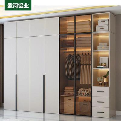 全铝家具定制现轻奢餐边柜带灯玻璃门多功能到顶置物茶水柜