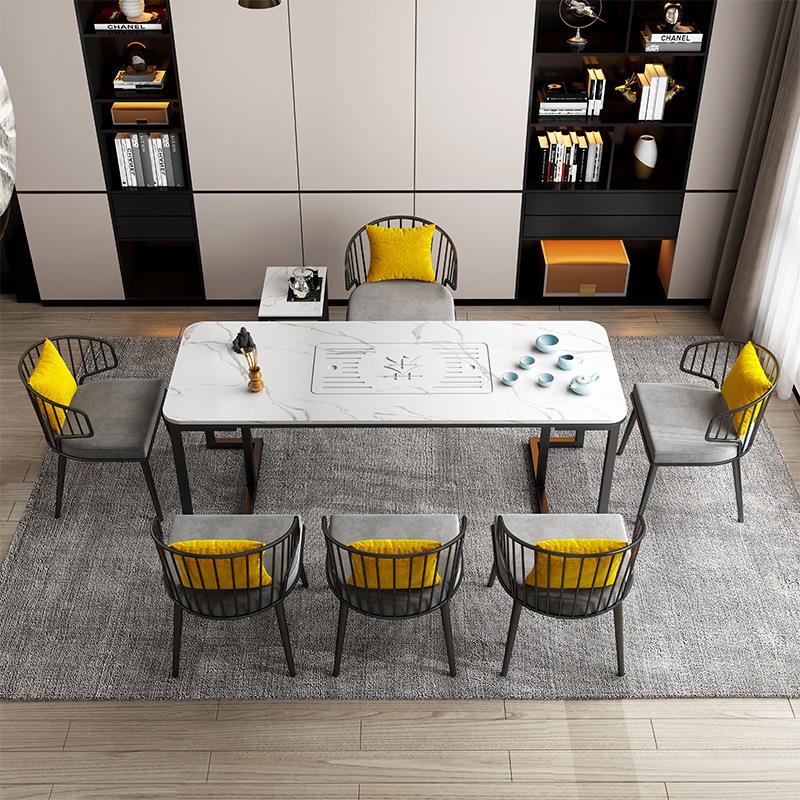 小户型阳台茶桌椅组合简约现代铁艺泡茶桌家用长方形休闲会客茶台