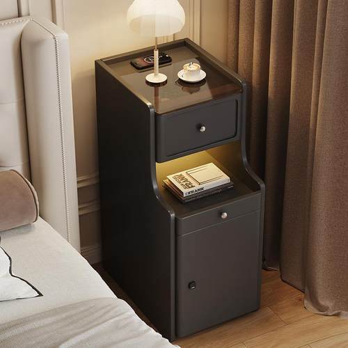 新款实木床头柜简约现代小尺寸极窄收纳柜智能轻奢高级感夹缝柜子