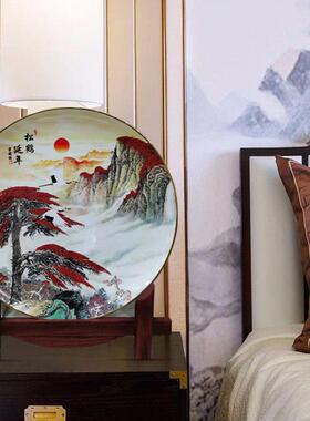 新年山水风景陶瓷瓷盘客厅看盘玄关家居酒柜软装饰骨瓷挂盘摆件