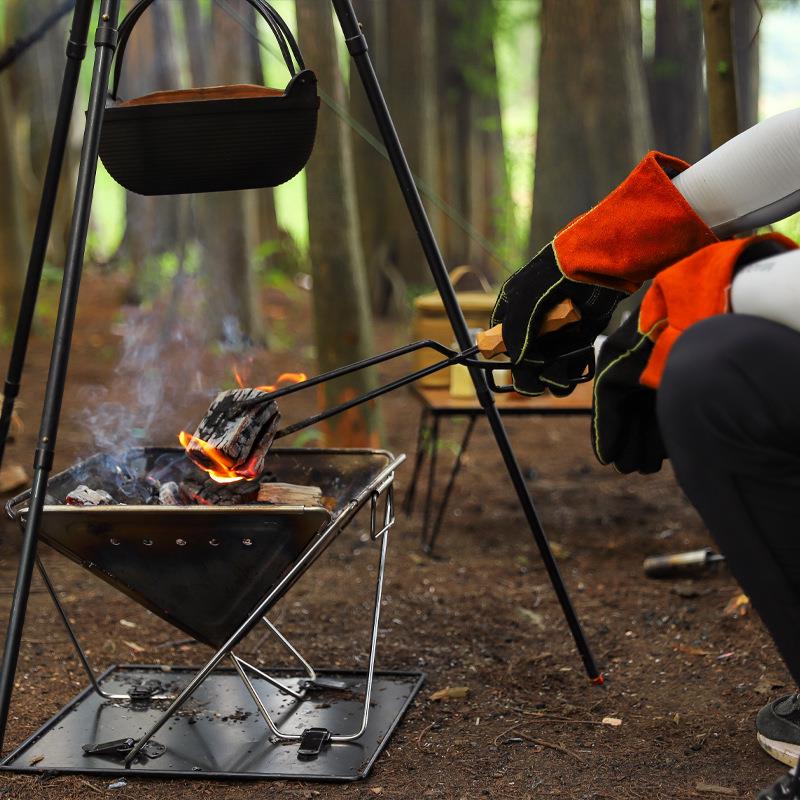户外野营烧烤防烫手套阻燃隔热耐磨皮手套焊接防护加大微波炉手套