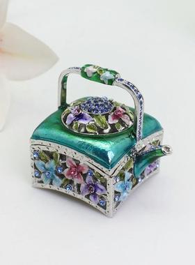 跨境货源珐琅彩方形茶壶小饰品收纳盒创意家居小摆件婚庆礼品