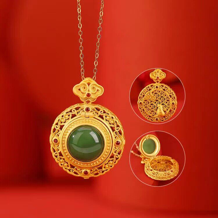 S925纯银镀金天然碧玉祥