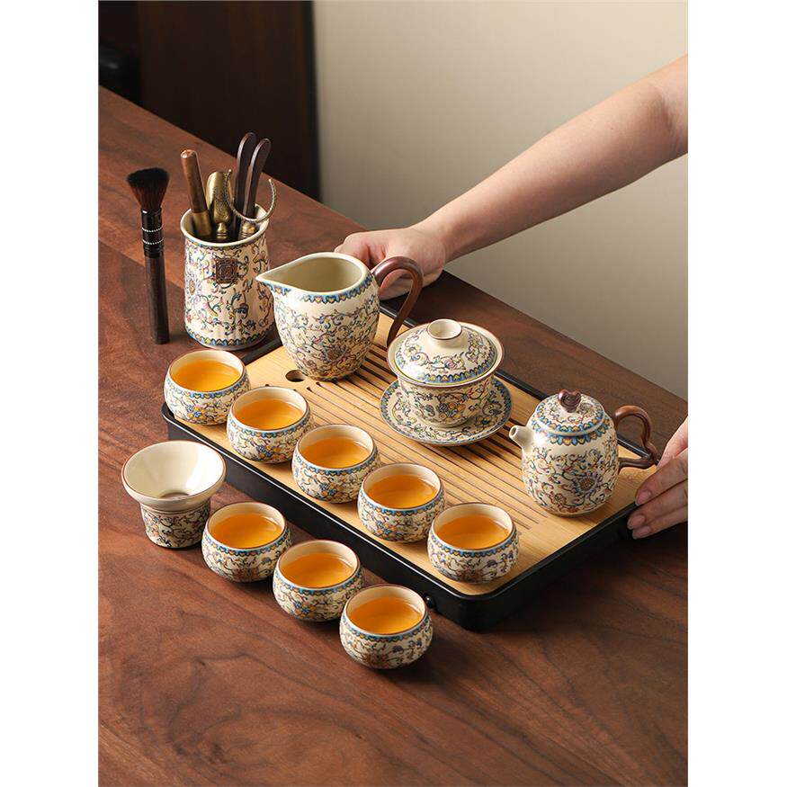 汝窑功夫茶具套装家用陶瓷盖碗茶杯整套2026新款办公室会节日礼品