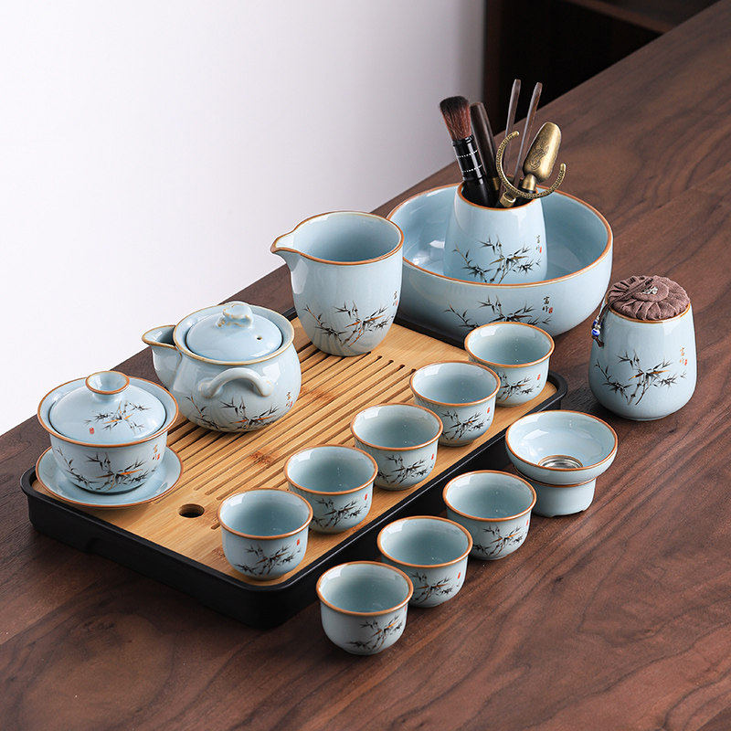天青汝窑功夫茶具套装2026新款家用轻奢高档办公室泡茶神节日礼品