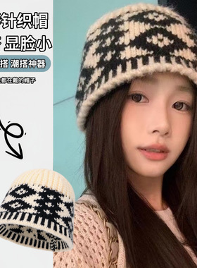 渔夫针织帽子女秋冬季毛绒复古毛线帽保暖护耳大头围冷帽男包头