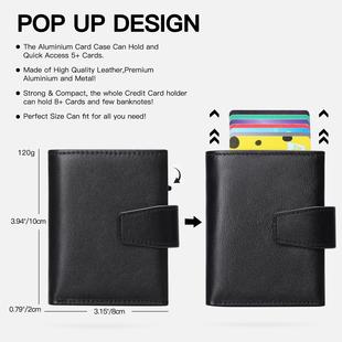 钱包头层牛皮卡套铝合金自动卡盒男多功能钱夹wallet 真皮男士 men