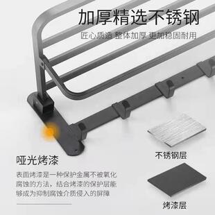 免打孔不锈钢毛巾架卫生间黑色折叠活动架浴室置物架酒店五金挂件