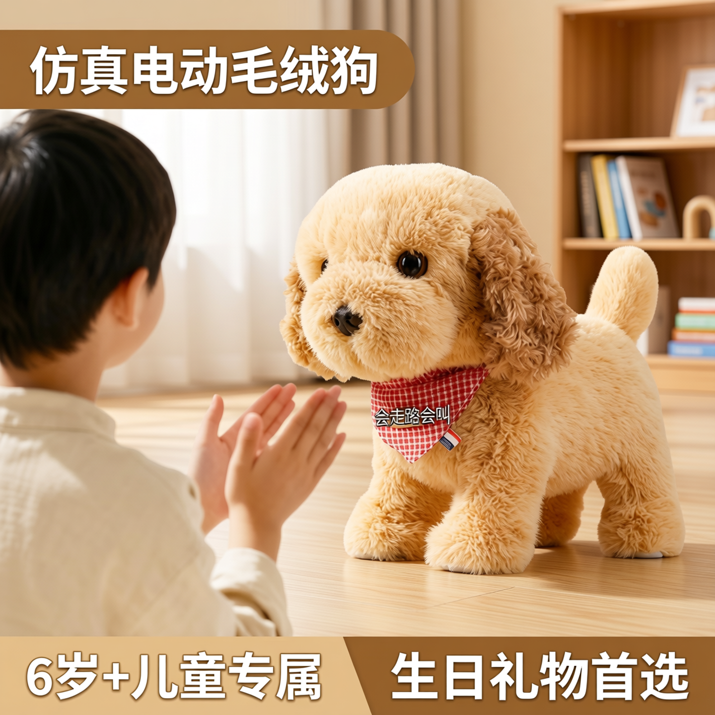 可爱会走路电动小狗毛绒玩具儿童拍手感应牵引控制礼盒装