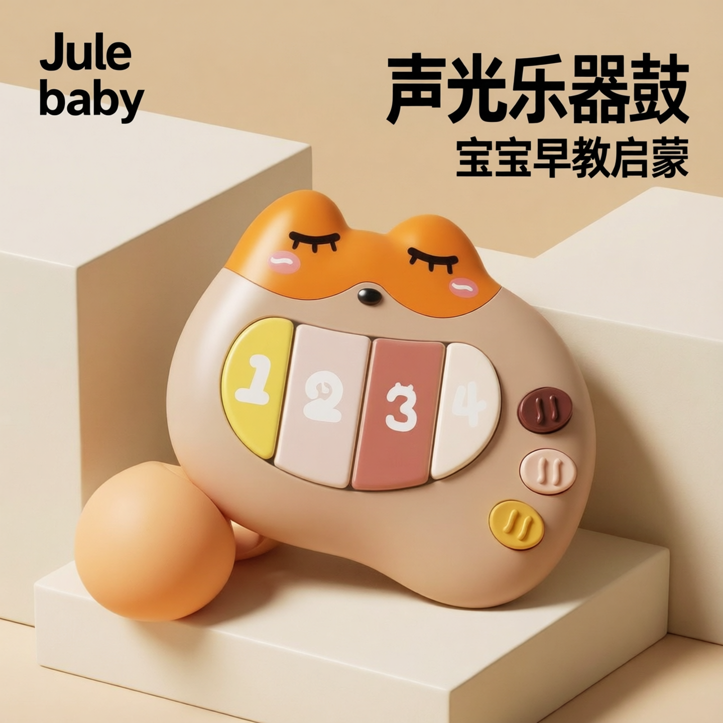 婴儿摇铃玩具0-3个月早教音乐灯光故事手拍鼓三件套