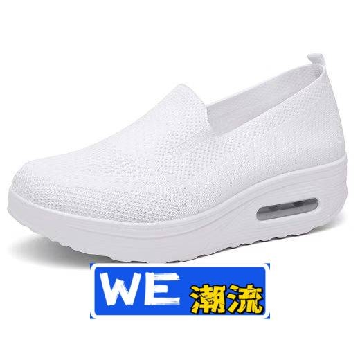 宝成鞋业女鞋一脚蹬套脚懒人休闲厚底气垫运动摇摇鞋跨境飞织女士
