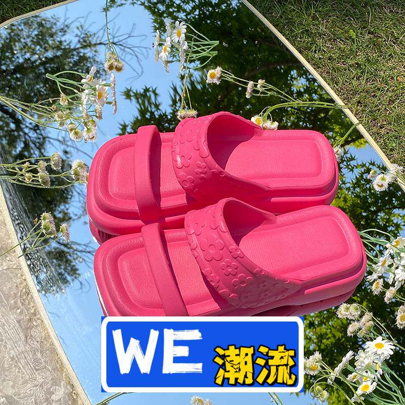 青岛福克莱鞋两条带凉鞋女时尚潮流增高厚底家居拖鞋夏季外穿防滑