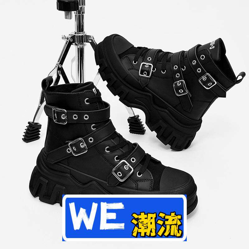 晋江鼎致鞋业新款朋克靴子靴男靴机车靴厚底增高皮面大码靴