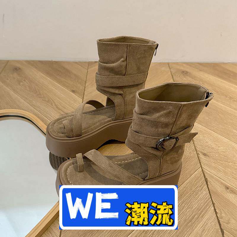 晋江合成鞋业运动鞋复古厚底罗马凉靴女夏季新款时尚套趾高帮凉鞋