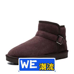 深圳丽荣鞋业搭扣真皮雪地靴男款冬季保暖加绒男鞋防滑加厚一脚蹬