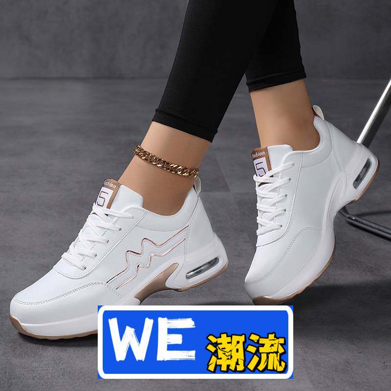 瑞安帆布鞋新款大码皮面老爹鞋女透气百搭厚底增高运动休闲鞋真气