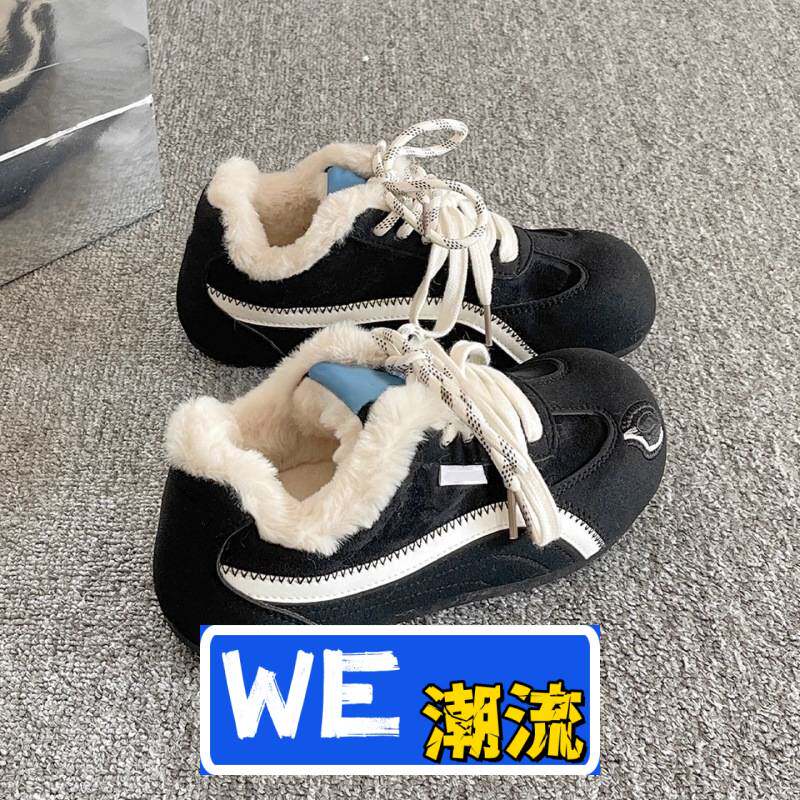 晋江亚望鞋业加绒德训鞋女款冬季新款学生百搭保暖二棉鞋平底休闲
