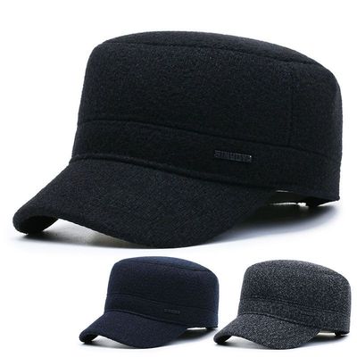 中老年人保暖加绒秋冬季时尚平顶帽防寒户外出游休闲男士加厚帽子