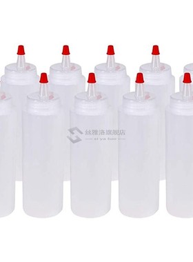 10 Packs of 8 Oz Plastic Squeeze Bottles with Red Tip Caps S