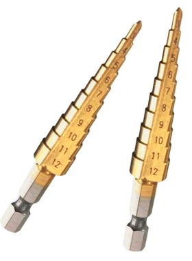 3-12mm HSS Titanium Coated Stepped Bits 1/4 Hex Handle Power