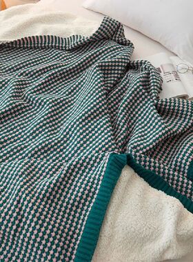 Retro Plaid Blanket Double-layer Lamb Wool Lining Blanket