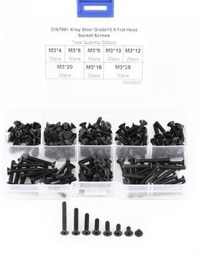 200pcs M3 Screws Countersunk Head Hex Socket Screws Bolts Ma