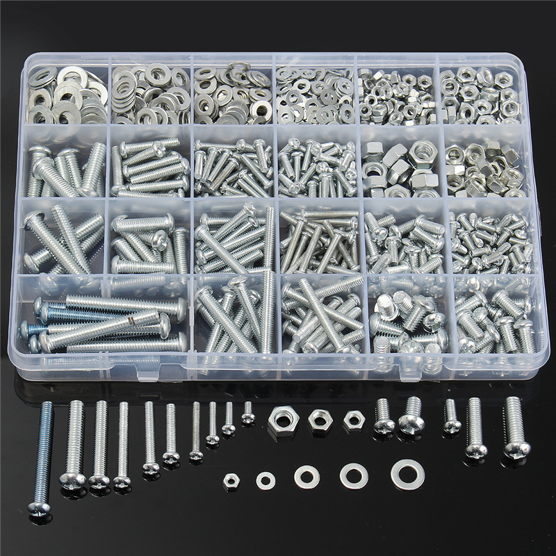 M3 M4 M5 M6 Phillips Round Head Screws Nuts Flat Washers Ass