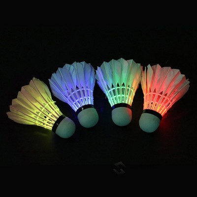 New 4Pcs LED Colorful Badminton Shuttlecock  Feather Dark Ni