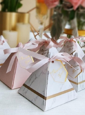 Hot 100Pcs Wedding Candy BoxTriangular Pyramid Marble Candy
