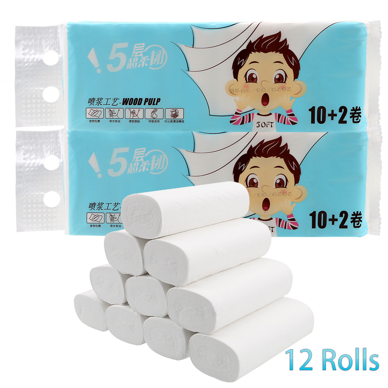 Rolling Paper Bathroom Tissue Roll 12 Rolls 5 Ply White