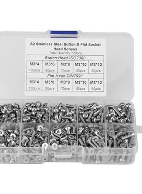 720pcs M3*4/6/8/10/12 Button & Flat Head Hex Socket Bolt