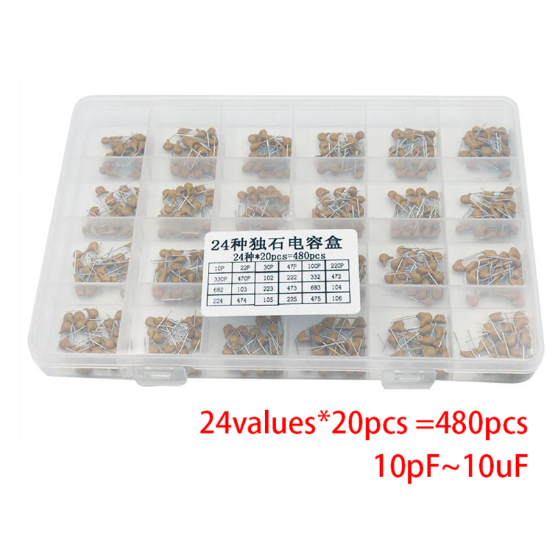 24values*20pcs =480pcs Monolithic Ceramic Capacitor 10pF~10u