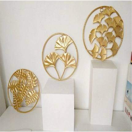 Nordic Style Ginkgo Leaf Iron Wall Decor Golden Metal Wall