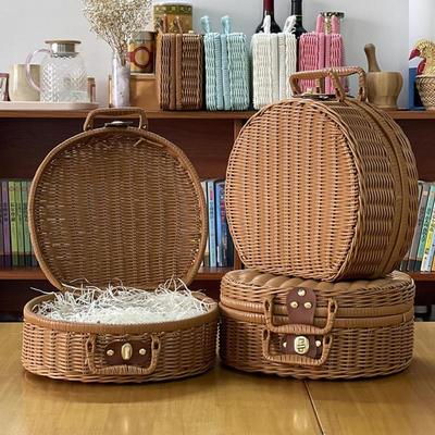 Vintage Rattan Woven Storage Case Makeup Holder Suitcase