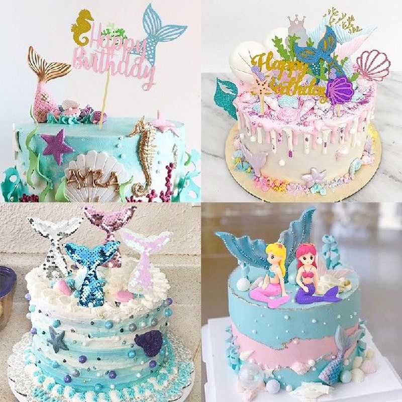 Mermaid Party Cake Decoration Sequin Mermaid Tail Cake