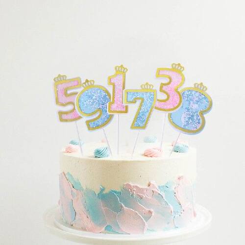 Sequins 0-9 Number Cake Topper Blue Pink Glitter Digital